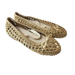 J Crew Crewcuts Girls' Basketweave Ballet Flats In Metallic Slip On Gold 1